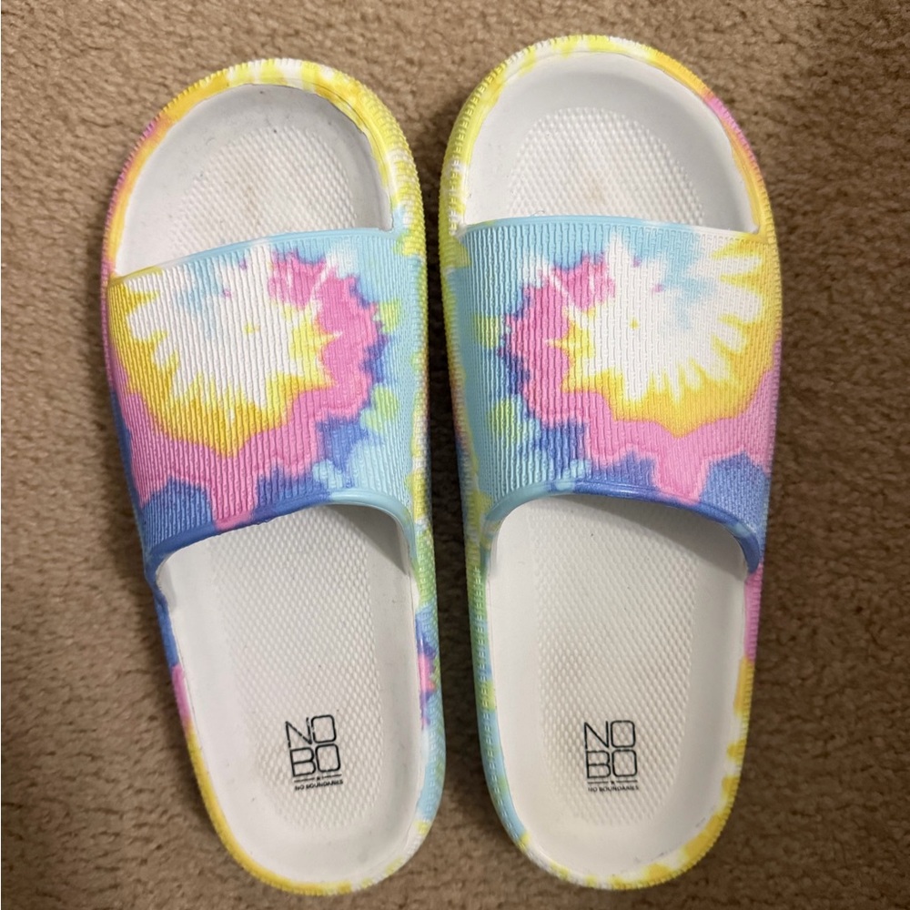 NOBO Tie-Dye Slide Sandals - Pastel Blue Pink Yellow White